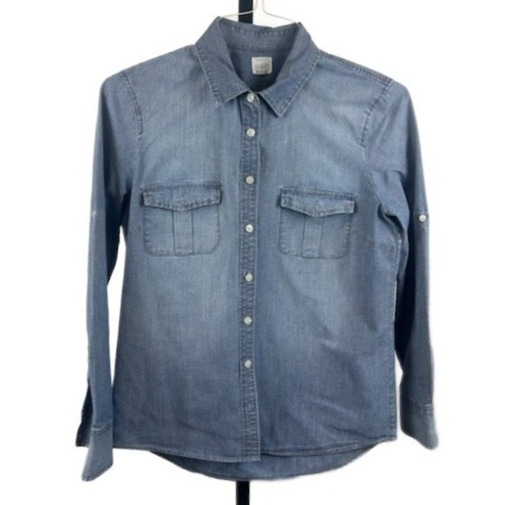 J.Crew Shirt Women's Size Small Chambray Denim Western Equestrian 100%‎ Cotton